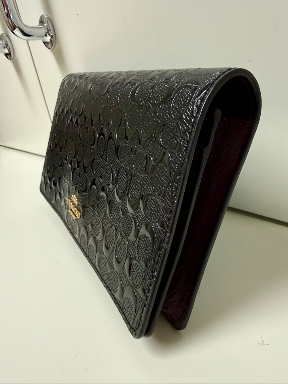Coach Black Signature Embossed Patent Leather Crossbody Wallet Clutch - Picture 5 of 13